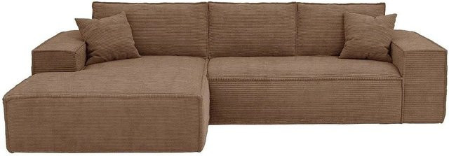 Vente-unique Schlafsofa Amelia in Taupe mit L-Form und Samtbezug, Breite: 320 cm - Bild 1