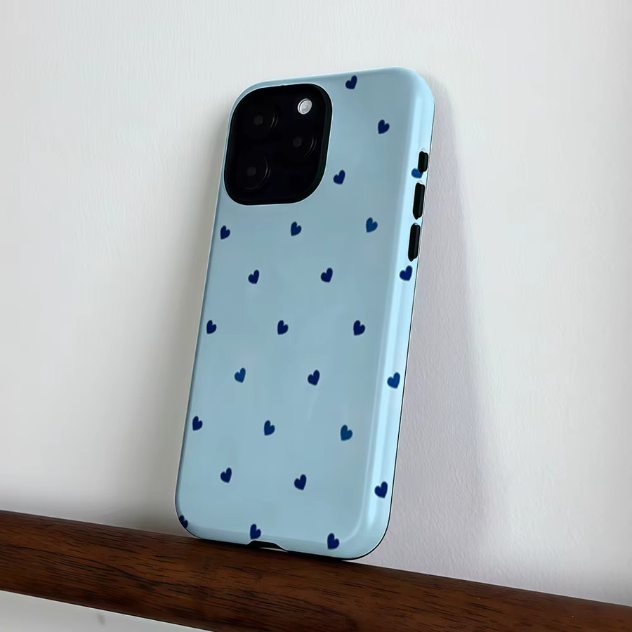 CaseLumi Matte Bumper MagSafe Hülle für iPhone 17 16 15 14 13 Pro Max mit Herz-Streufallmuster in Himmelblau - Bild 3