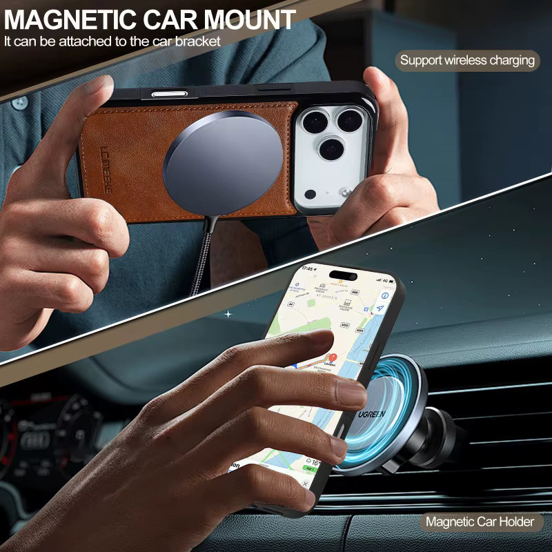 EUCAGR MagSafe Magnetische Drahtlose Lade Schutzhülle aus PU Leder für iPhone in Schwarz - Bild 3