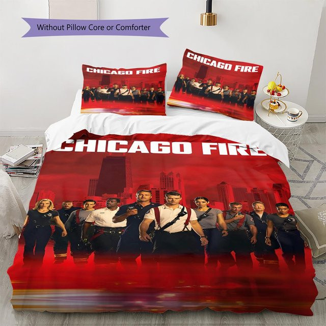 Bettwäsche Set Chicago Fire Muster mit Bettbezug und 2 Kissenbezügen in Rot, B/H: 135 x 200 cm - Bild 1