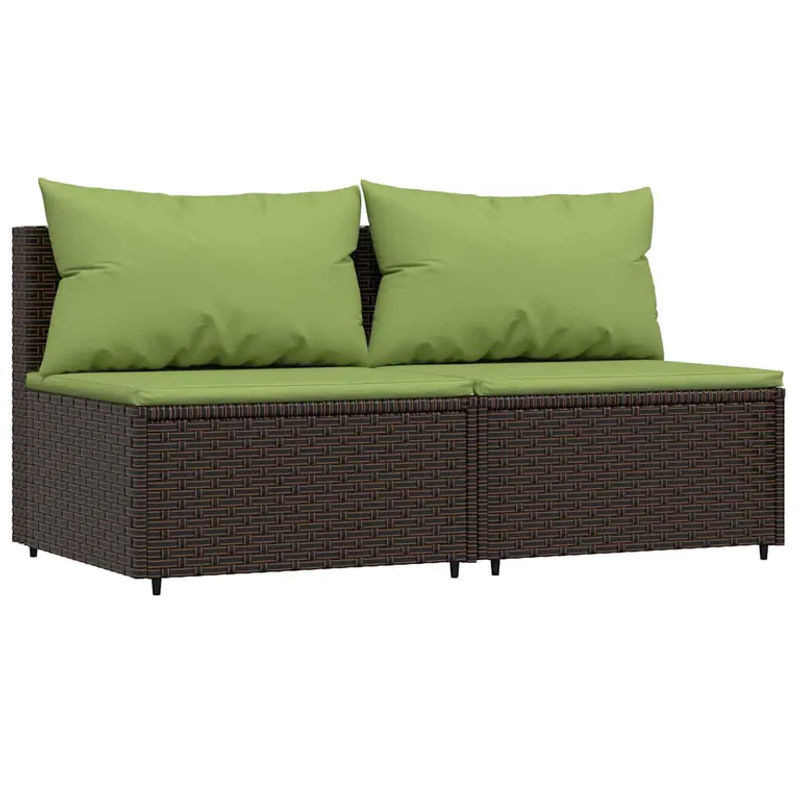 Vidaxl Mittlere Sofamodule aus Polyrattan mit Kissen, 2 Stück, Braun - Bild 1