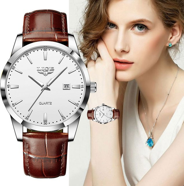 LIGE Armbanduhr Quarz, Leder, Weiß, Damen - Bild 1