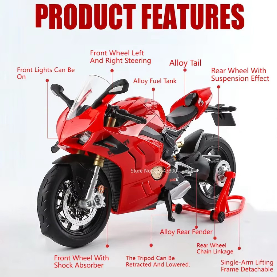 caipo V4S 1199 Motorradmodell, Maßstab 1:9, Metall, mit Licht und Sound - Bild 3