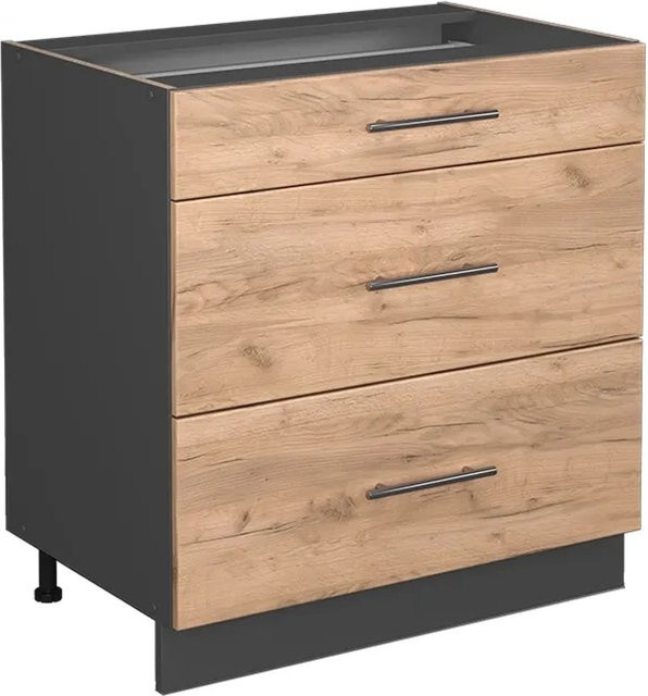 Vicco Küchenunterschrank Fame-Line Goldkraft in Anthrazit und Eiche mit 3 Schubladen, Breite: 80 cm - Bild 2