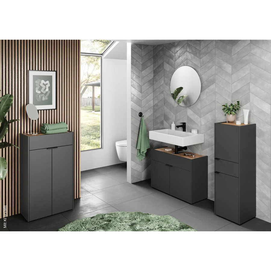 Germania Waschbeckenunterschrank Forano Graphit Eiche mit Soft-Close-Türen, B/H/T: 80 x 60 x 34 cm - Bild 2