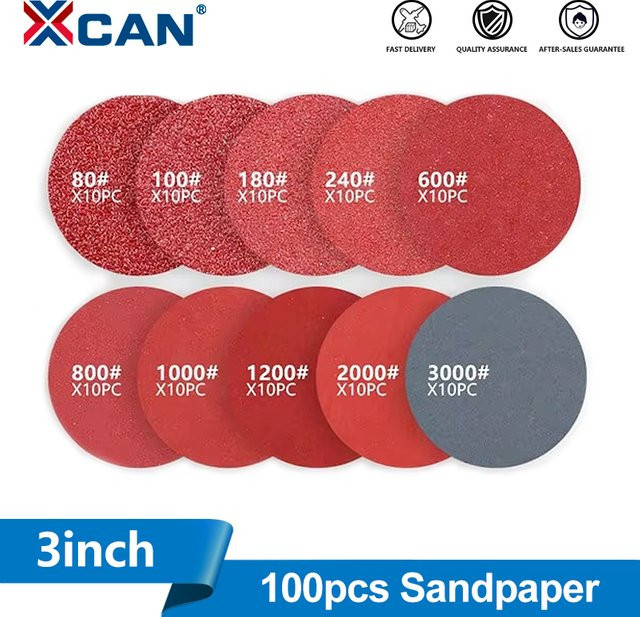 XCAN Schleifscheiben Set 100 Stück, Durchmesser: 75 mm, Körnung 80-3000, Polierscheiben für Holzbearbeitung und Rotationswerkzeuge - Bild 1