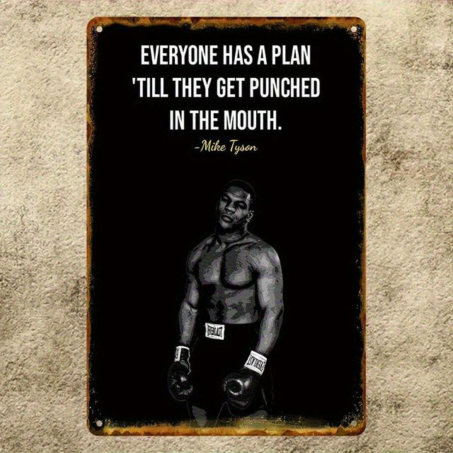 Retro Metall Wanddekoration ZX ART mit Mike Tyson Motiv und motivierendem Spruch in Beige, B/H: 30 x 20 cm - Bild 1