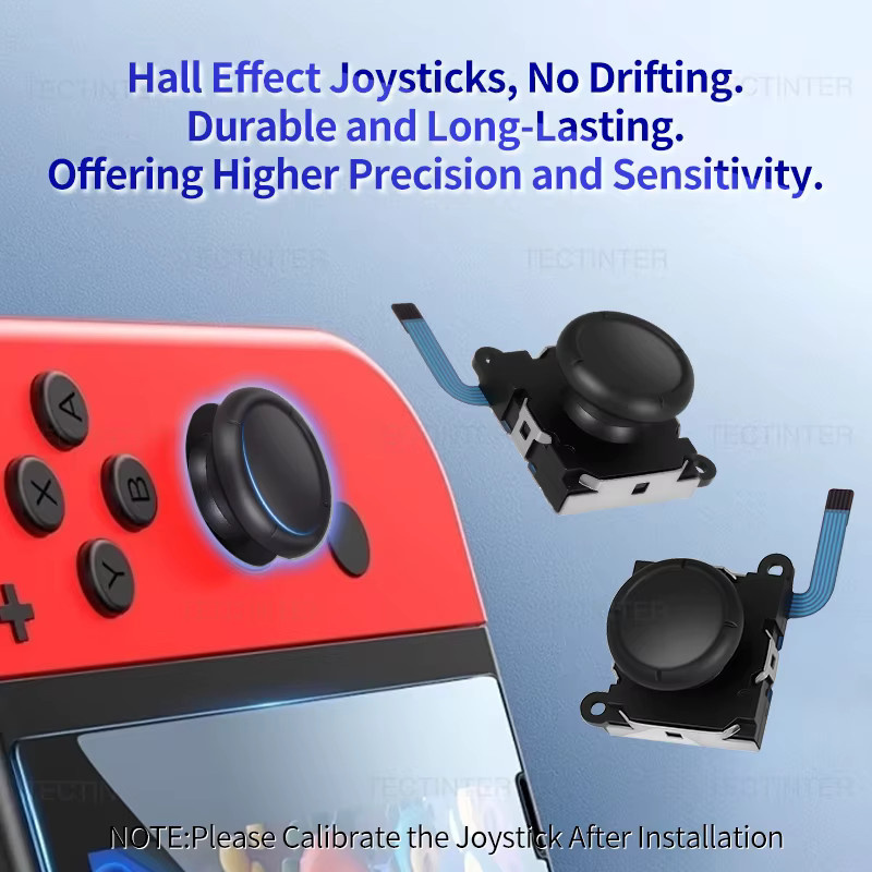 TECTINTER 2 Stück Joystick-Ersatz für Nintendo Switch und NS OLED, 3D Analog ThumbStick Reparaturteile Werkzeugset, Schwarz - Bild 2