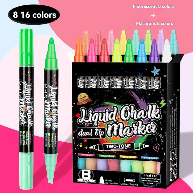 Haile Flüssigkreide Doppelspitze 8er-Pack Multicolour Waschbar und Nass Abwischbar für Tafel und Kreidetafel - Bild 1