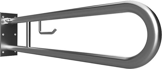 Brillantbad BELP Stützklappgriff in U-Form mit Toilettenpapierhalter aus Edelstahl gebürstet, Farbe Silber, B/T/H: 10,0 x 25,0 x 86,6 cm, 120 kg Traglast - Bild 1