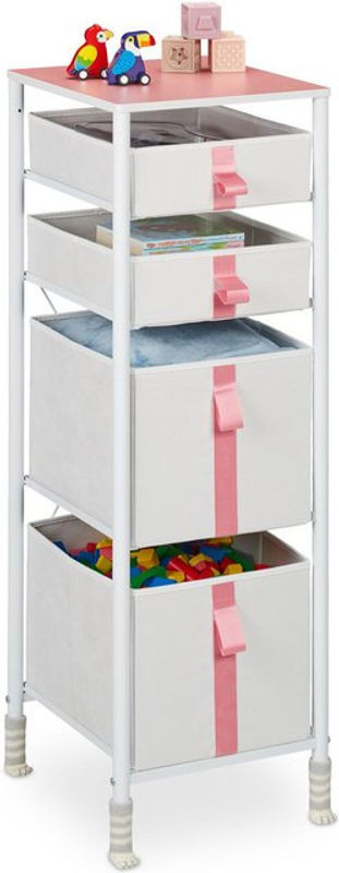 Relaxdays Kinderkommode mit 4 Stoffschubladen und Metallgestell, Weiß/Rosa, H x B x T: 109,5 x 36 x 40,5 cm - Bild 1