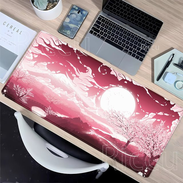 Riccu Mousepad Rosa Kirschblüten Design Große Schreibtischunterlage mit HD-Druck - Bild 1