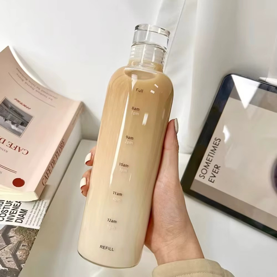 FEB.WIND Kreative Mädchen-Wasserflasche aus Kunststoff in Weiß und Transparent mit Zeitskala - Bild 2