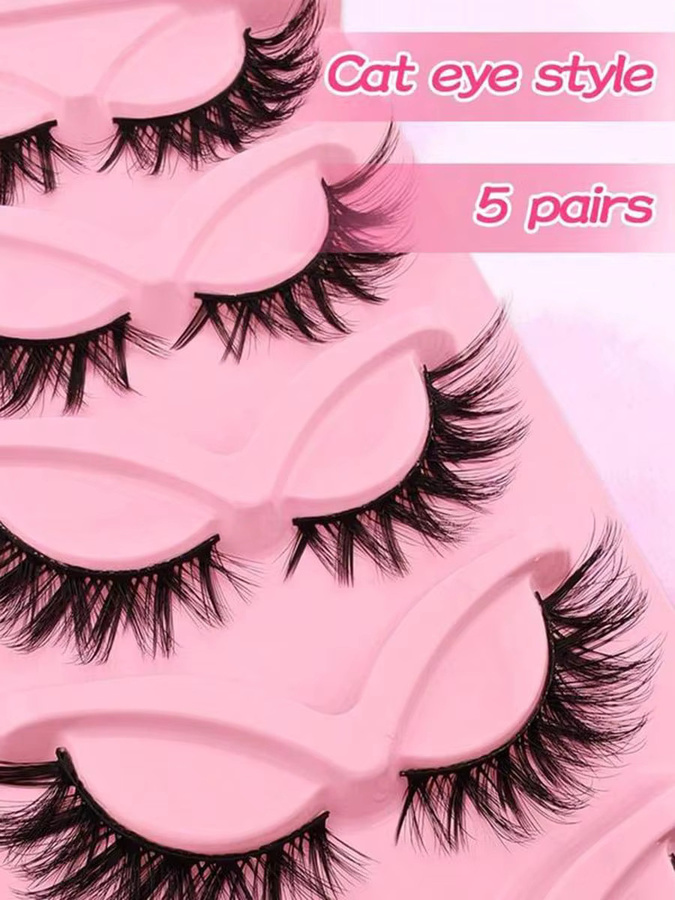 MAGT Künstliche Wimpern Cluster, 5 Paar, Wispy-Cat-Eye-Look, Schwarz & Silber - Bild 2