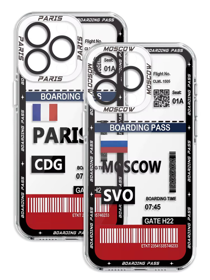 YAETEE Moskau Paris Boarding Pass Handyhülle für iPhone kompatibel mit iPhone 17 Pro Max 16 15 14 13 12 11 und SE, Transparent - Bild 2