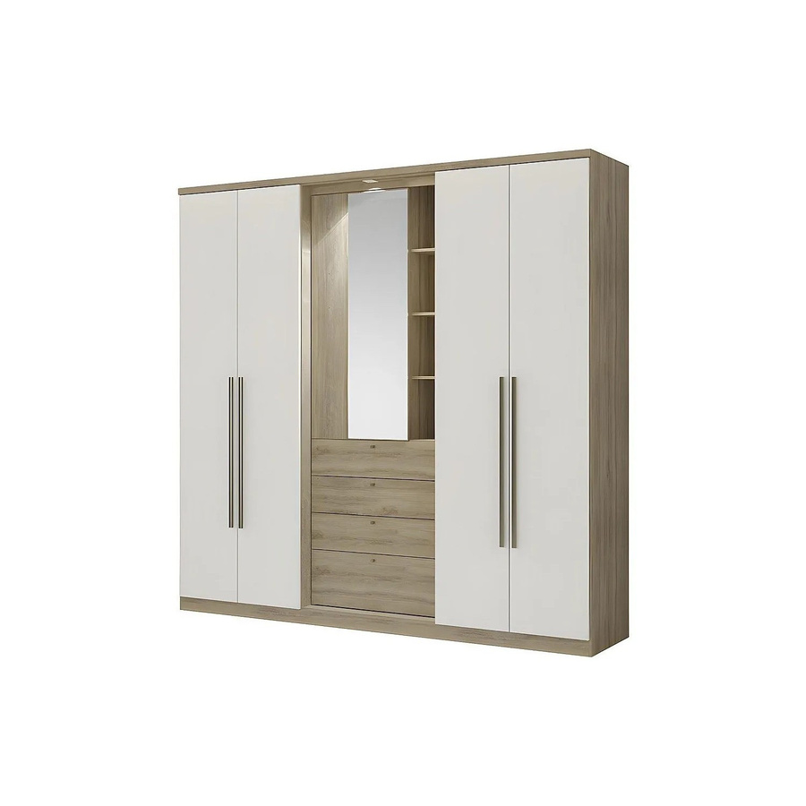 Vente-unique Kleiderschrank Isak Naturfarben Hell mit integrierter LED-Beleuchtung und Spiegel, Breite: 240 cm, Höhe: 231 cm, Tiefe: 53,8 cm - Bild 2
