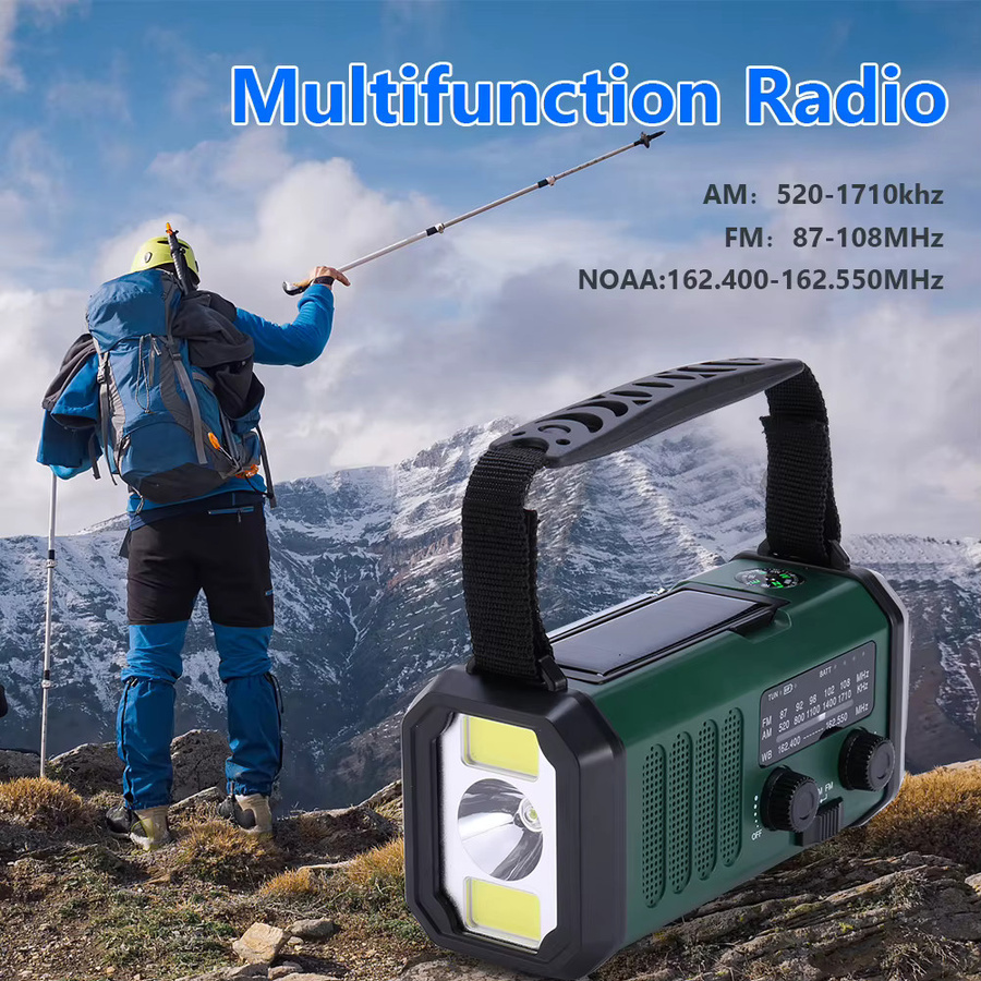 Shunmaii LED-Notfallradio in Grün mit AM/FM/WB, 10000mAh Akku, Taschenlampe, Leselampe, Handkurbel und USB-C-Ladung sowie SOS-Alarm - Bild 2