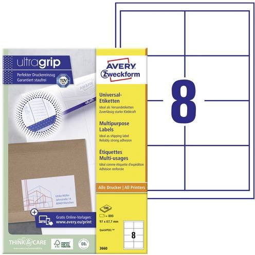 Avery Zweckform Universal-Etiketten 3660, Mehrzwecketiketten, Weiß, Papier, 800 Stück - Bild 1