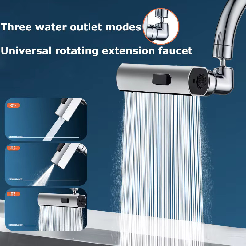 Universeller Küchen-Wasserfallhahn in Chrom Silber mit drehbarem Auslauf, Spritzschutz-Düse und drei Geschwindigkeiten für Küche und Bad - Bild 3