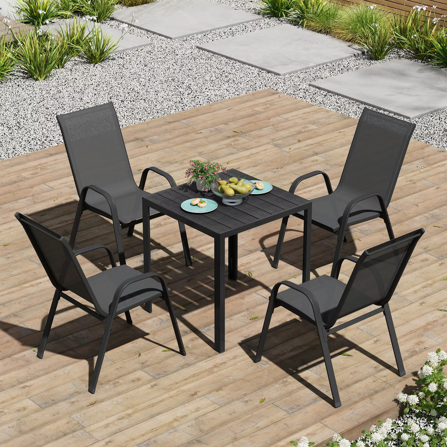 WOLTU 2/4-teiliges Gartenstuhl-Set aus Metall in Anthrazit, stapelbare Outdoor-Sitzgarnitur mit Armlehnen und Rückenlehne für Garten, Terrasse oder Balkon - Bild 4