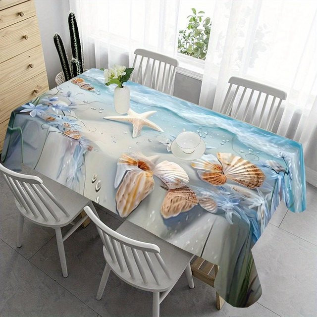 Beau Maison Rechteckige Tischdecke Blauer Ozean mit Sommer Strand Motiv, B/T: 140 x 180 cm - Bild 1