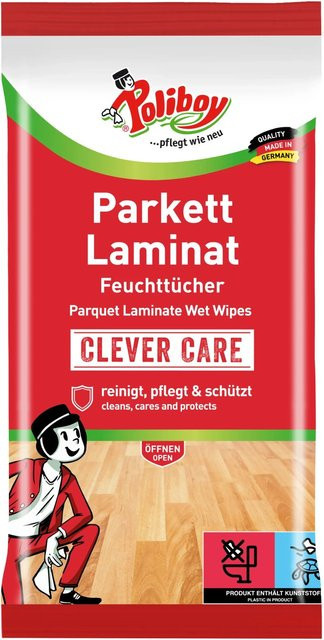 Poliboy Parkett und Laminat Feuchttücher mit Jojobaöl, 15 Stück - Bild 1