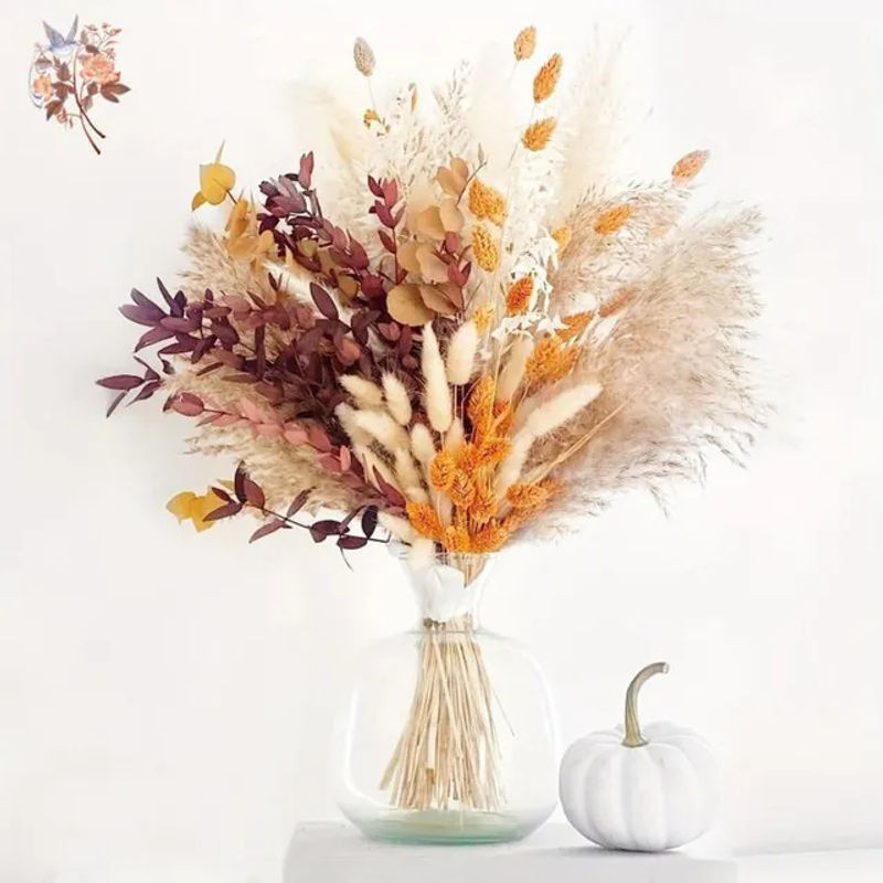 YN HI FLOWER ENJOY YOUR LIFE Pampasgras Bouquet Beige - Getrocknete Blumen für Boho-Dekoration, Hochzeit und Heimarrangement - Bild 1
