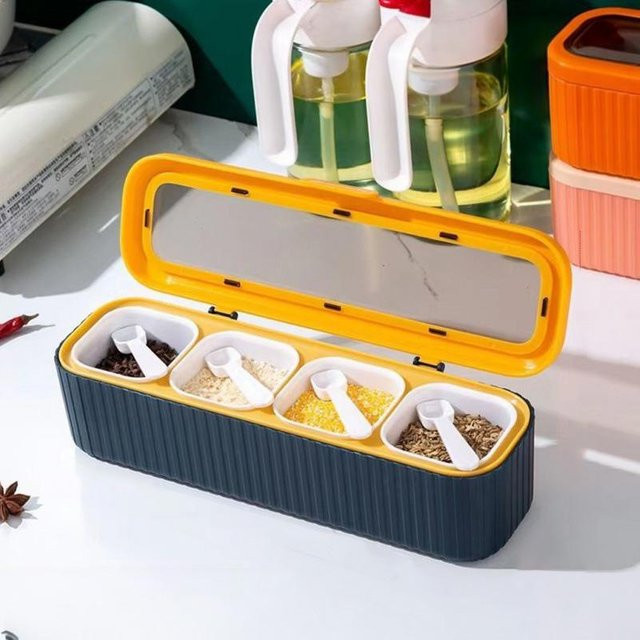 Yiran Furniture Gewürzbox mit vier Fächern für Haushalt und Küche, Salz- und Pfefferbehälter in Orange - Bild 1