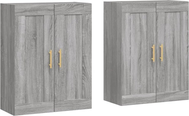 vidaXL Wandschränke 2er-Set in Grau Sonoma, moderne Wandregale mit Schranktüren aus Holzwerkstoff und Metall, B/T/H: 69,5 x 34,0 x 90,0 cm - Bild 1