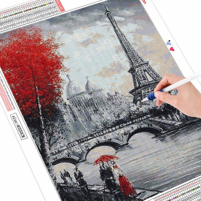 FIYO Diamond Painting Set Eiffelturm Landschaft in Hellblau, B/H: 30 x 20 cm - Bild 3