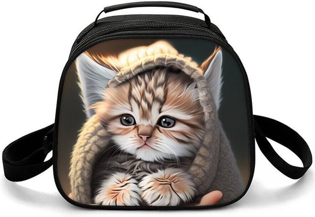 Fancy Style Studio Isolierte Lunchtasche mit Katzen-Blumenmuster und Schultergurt, Wasserdicht und Wiederverwendbar, Schwarz/Mehrfarbig - Bild 1