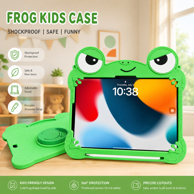 Samsung Galaxy Tab A9 Plus A11 Plus 11 Zoll Tablet-Hülle aus weichem Silikon mit 3D-Cartoon-Frosch-Halterung in Grün - Bild 1