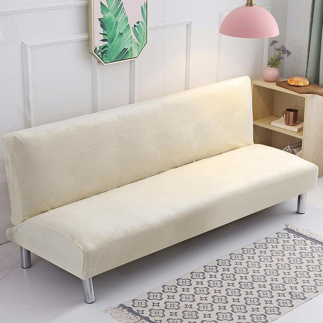 Leorate Samt-Plüsch-Sofa-Bettbezug ohne Armlehnen in Elfenbein, elastischer Stretch-Schutz aus Polyester für Wohnzimmer und Hotel, Breite: 185-210 cm - Bild 1