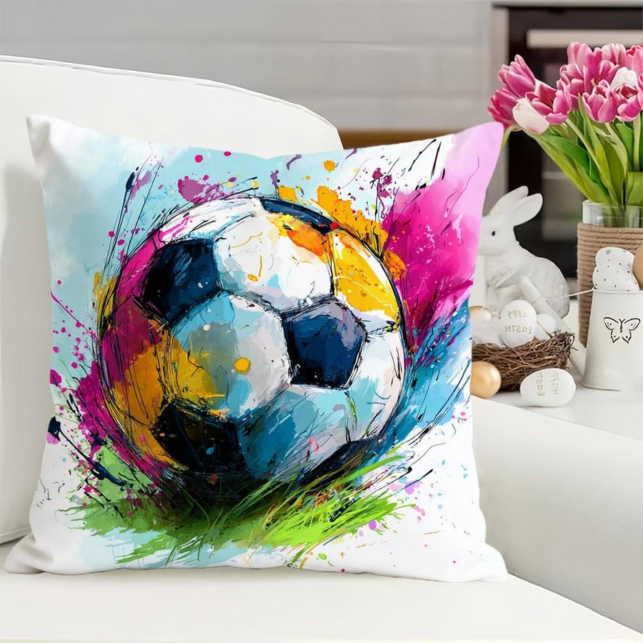 Kissenbezug mit Aquarell Graffiti Fußball Design aus kurzem Plüsch in Multicolor, B/T: 18 x 18 cm - Bild 3