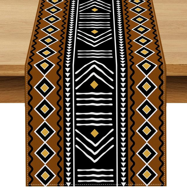 JINGYUE Pet Tischläufer aus Leinen mit afrikanischem Stammes-Muster in Weiß und Multicolour, B/L: 150 x 33 cm - Bild 1