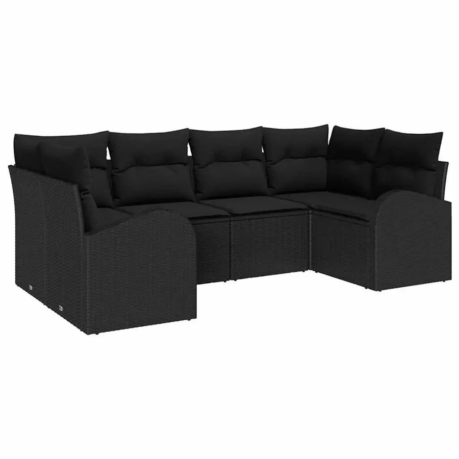vidaXL Garten-Sofa-Set 6-teilig aus Poly Rattan in Schwarz mit Polsterkissen und Armlehnen - Bild 2