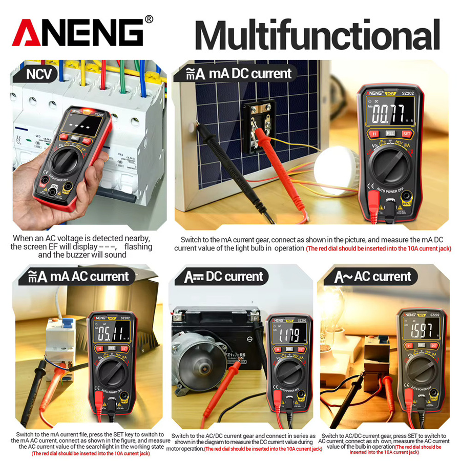 ANENG SZ202 Multimeter mit 4000 Zählungen, Kondensatortester 4mF, HD-Display, 600V und 10A Messstrom, NCV Testwerkzeug für Elektriker und DIY-Reparaturen - Bild 6