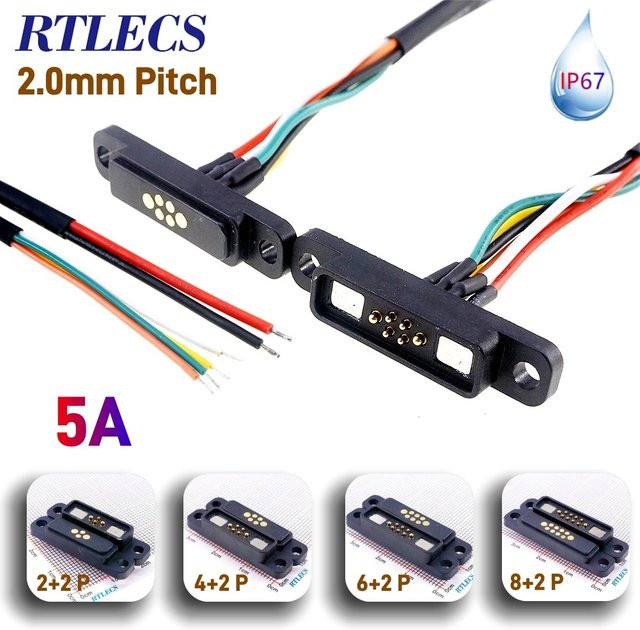 RTLECS Pogo Pin Set Magnetischer DC Stecker mit Flachbandkabel IP67 5A Schwarz - Bild 1