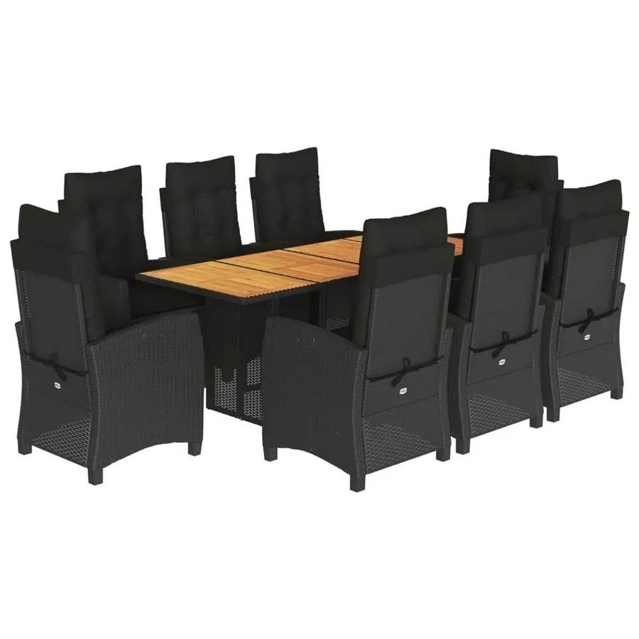 vidaXL 9-teilige Garten-Essgruppe aus Poly-Rattan und Akazienholz in Schwarz mit Kissen - Bild 2