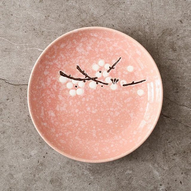 Dairuien Keramik Beilagenteller im japanischen Stil mit floralem Pflaumenblüten-Design, 2er-Pack, Pink - Bild 1