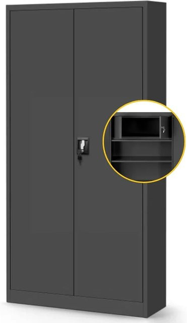 DELUKE Metallschrank Anthrazit mit abschließbarer Tür und verstellbaren Regalböden H: 185 cm, B: 90 cm, T: 45 cm - Bild 1