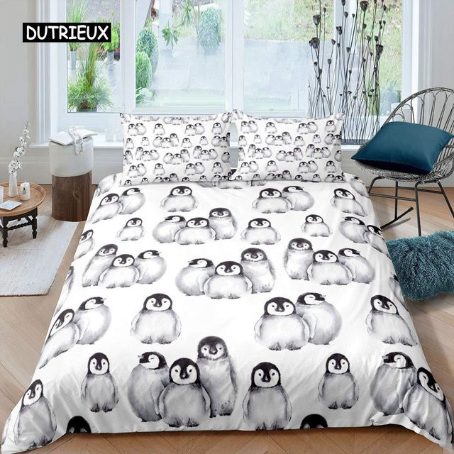 Binchi Outdoor Product Pinguin Bettwäsche-Set für Kinder mit Antarktischen Tieren, 3-teilig, Weiß, B/H: 140 x 200 cm - Bild 1