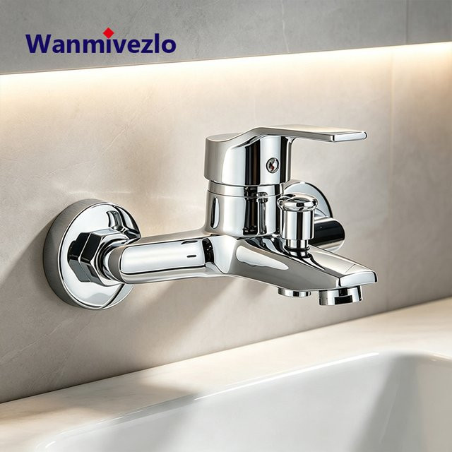 Wanmivezlo Badewannenarmatur aus Chrom mit Umsteller und Einhand-Mischbatterie, Wandmontierte Badewannenarmatur in Poliertem Chrom mit Duschauslass und G1/2 Anschluss - Bild 1