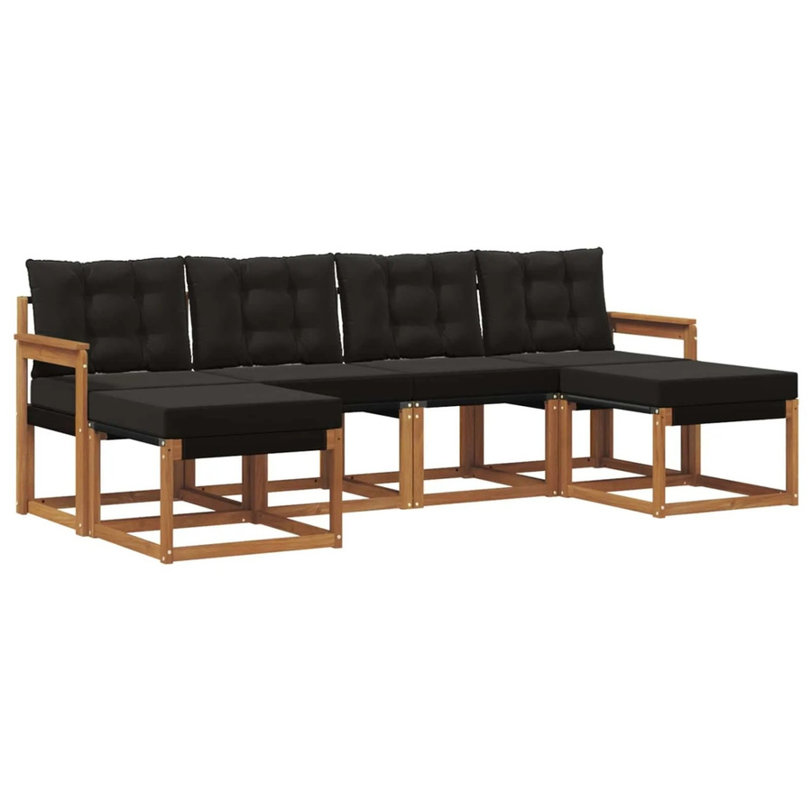 vidaXL 6-teilige Outdoor-Sofagarnitur aus Akazienholz mit Textilene und Kissen in Schwarz und Natur - Bild 2