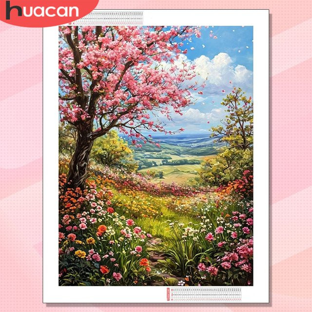HUACAN Diamantmalerei Komplettset Kirschblüten-Landschaft 5D Mosaik in Multicolour, B/H: 30,0 x 20,0 cm - Bild 1