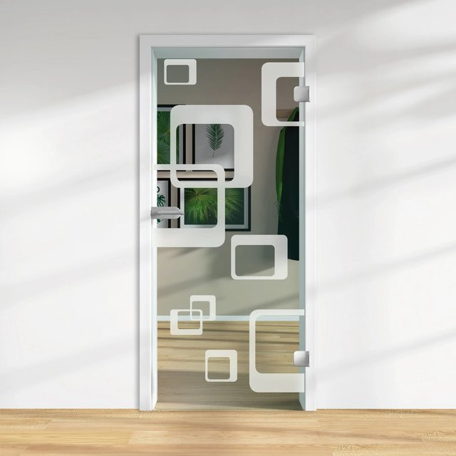 Skyscope Glasdrehtür ESG Floatglas mit Dekor Siebdruck in Weiß, DIN Rechts, H x B x T: 197,2 x 83,4 x 0,8 cm - Bild 1