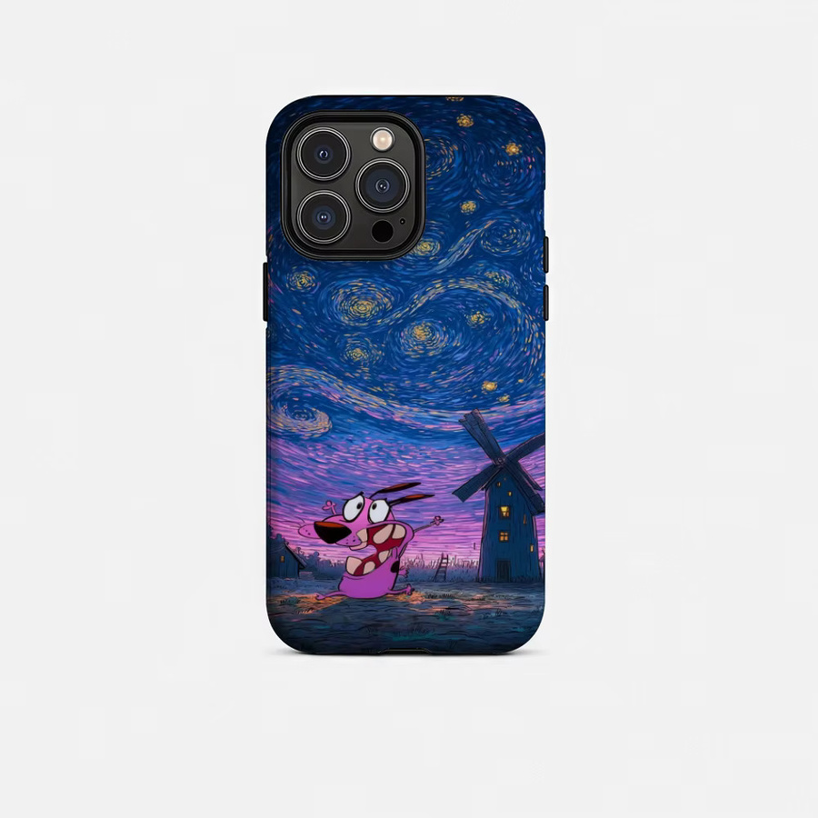 Courage the Cowardly Dog Handyhülle für iPhone 17 16 15 14 13 12 Pro Max Plus, glänzende HD-Doppelschicht-Flüssig-Hartschale, weiß und mehrfarbig - Bild 5