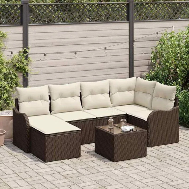 Vidaxl Garten-Sofa-Set aus Poly-Rattan mit 7 Kissen in Braun, modern gestaltet - Bild 1