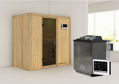 Karibu Sauna Pärnu Bio-Kombi-Sauna für 2 Personen in Beige mit 9 kW Bio-Kombi-Saunaofen und externer Steuerung, B/T/H: 198 x 118 x 196 cm - Bild 1