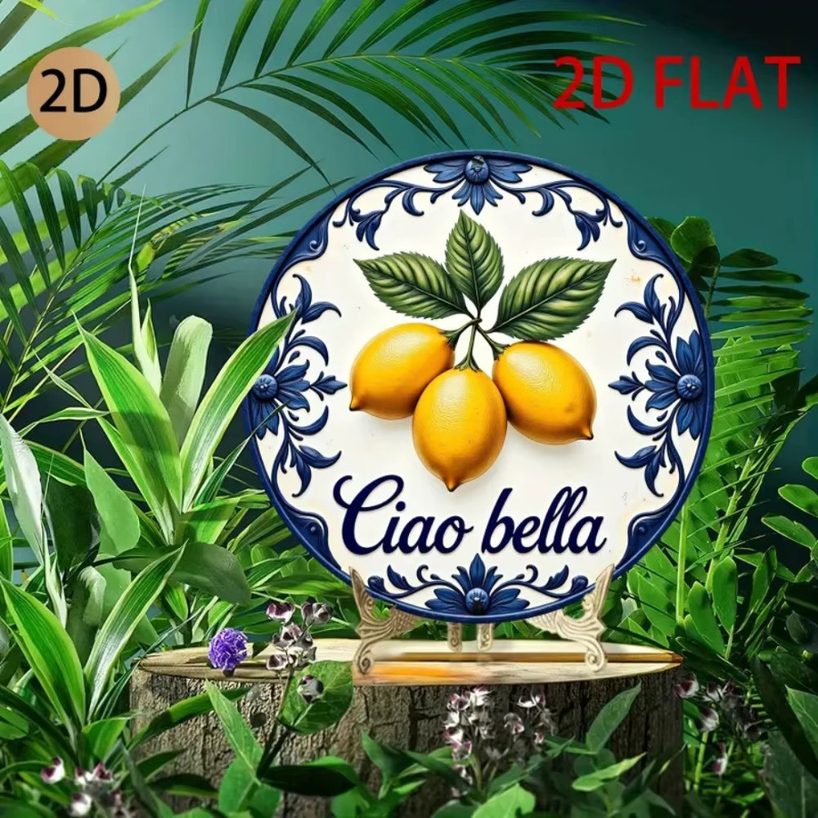CIFBUY Italienische Keramik-Wandkunst Ciao Bella mit Zitronen- und Blumenmuster, runde Wanddekoration in Multicolour, Durchmesser: 20 cm - Bild 5
